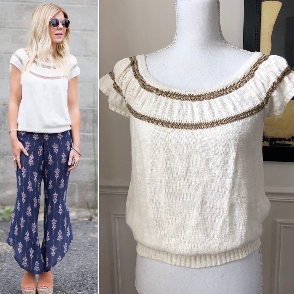 Anthropologie Knitted and Knotted Cap Sleeve Top